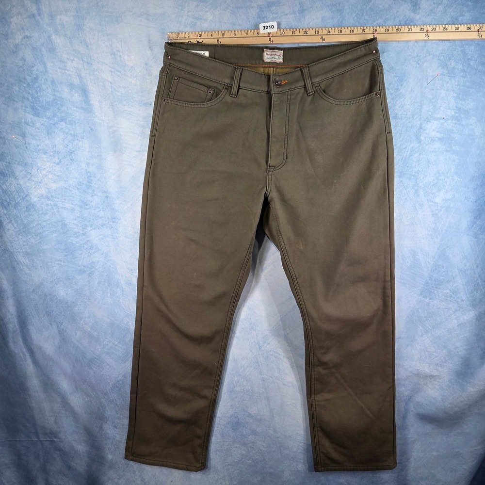 Weatherproof Vintage Men Fleece Lined Pants 36x30 Olive Green Regular Fit Canvas